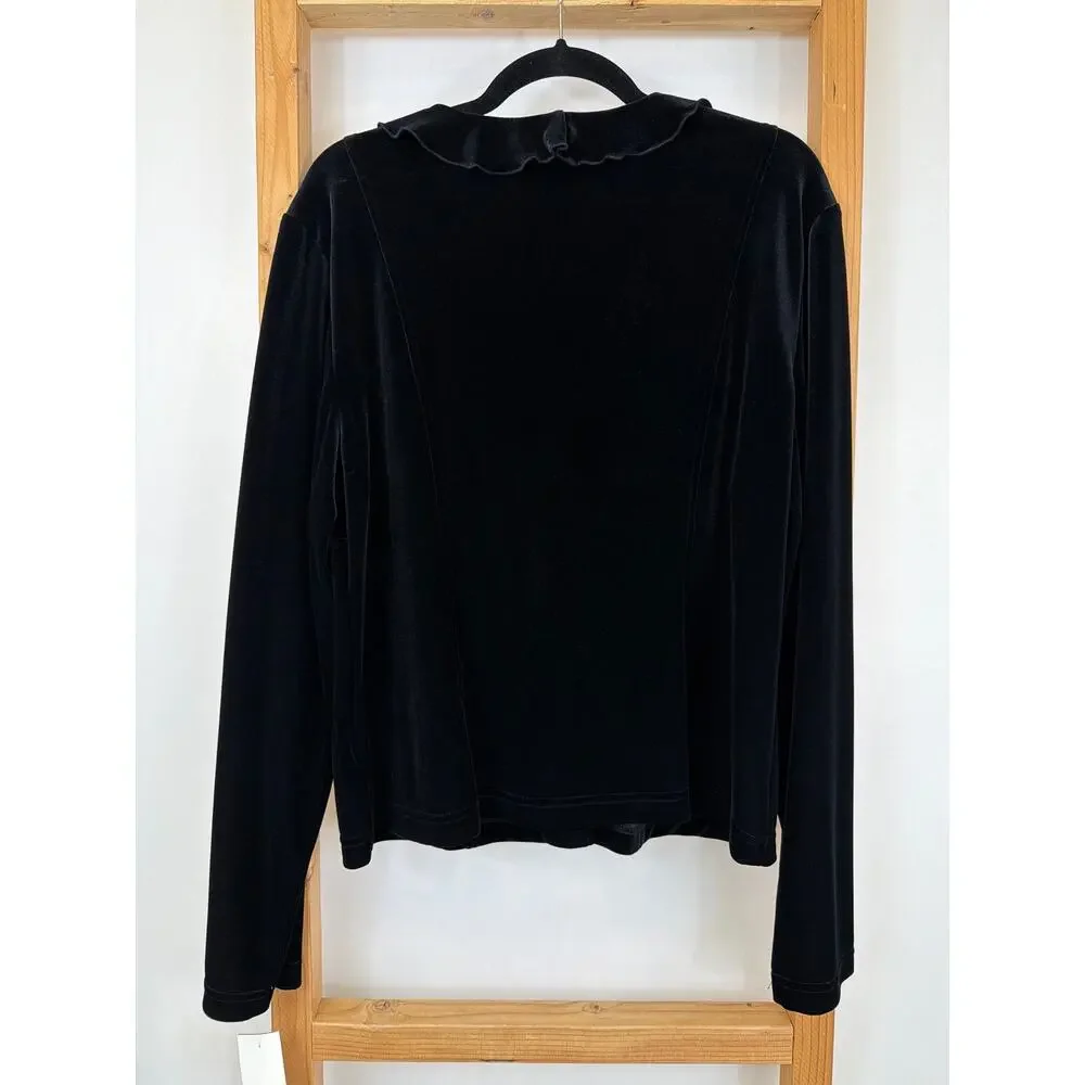 NWT AKS by Amy K Su Black Velvet Ruffled Collar Deep V Neck Top Size XL